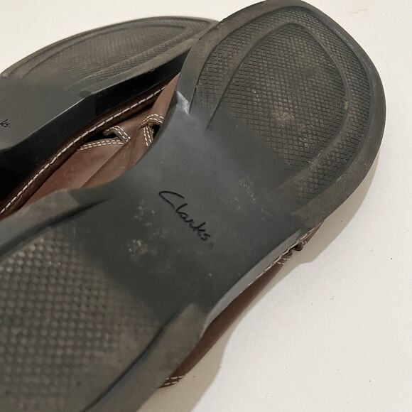 Clarks Criss Cross Brown Leather Slip On Slides Sandals Womens Size 8M VTG 2003 - Picture 10 of 13